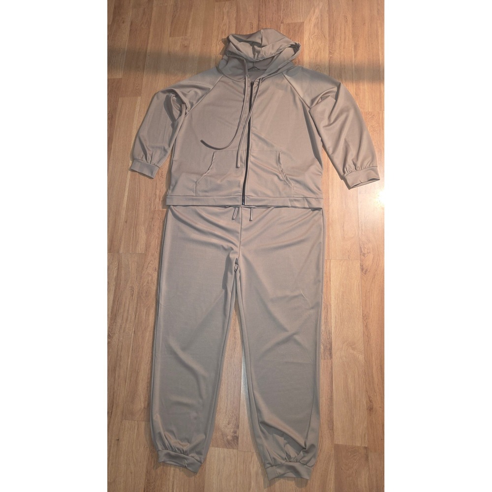 Loveu.Dear Womens Tracksuit Set Taupe Tan Zip Hoodie Joggers 2 Piece Set 3XL